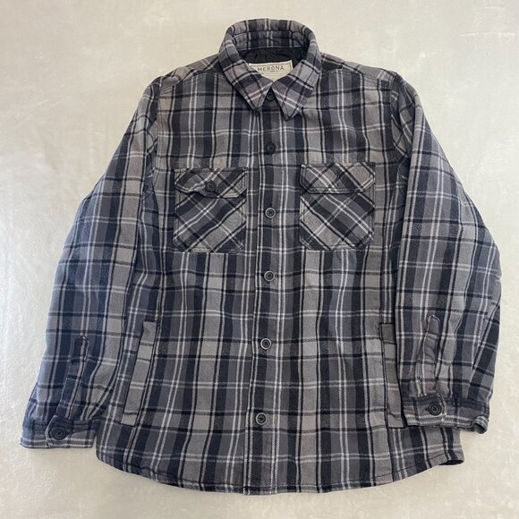 Merona Mens Lined Plaid Gray Flannel Size L Quilted Shirt Jacket Shacket - Picture 1 of 10